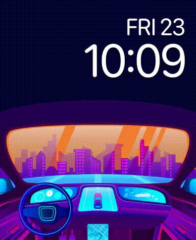 Moving neon car watch face